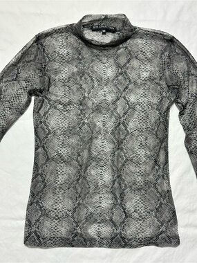 Elite Collection Snake Print Mesh Mock Neck Top